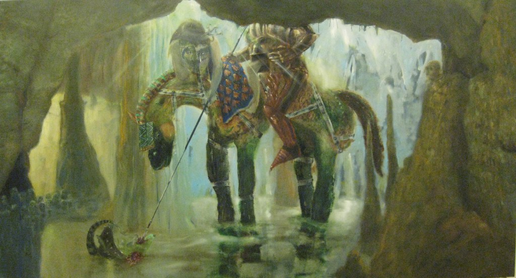 san Giorgio e compagna-2012-olio su tela-211x399 cm