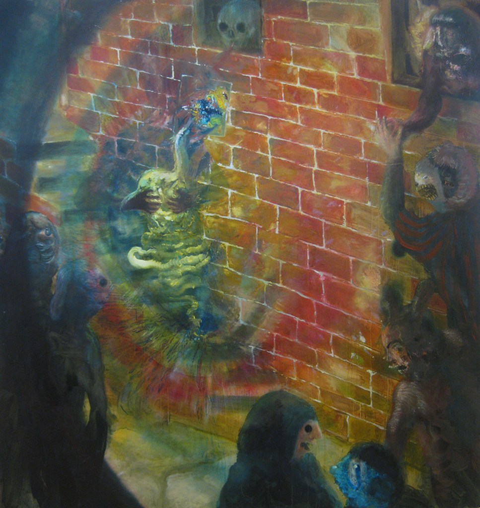 miracoloso mal di stomaco sulle scale- 2013- 210x199 cm- olio su tela