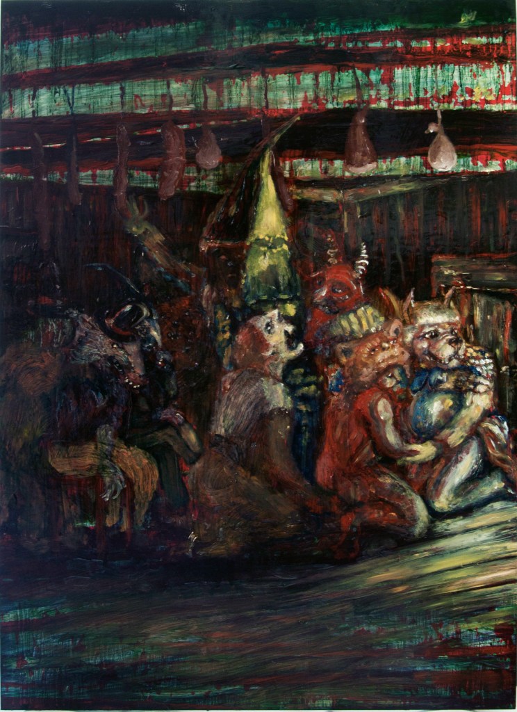 The salami gang-2013-70,5 x 50 cm-olio su tavola