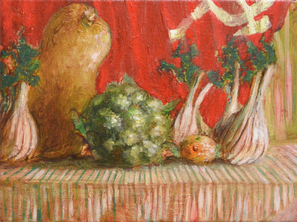 3 finocchi e una bandiera rossa-2015-0lio su tela -20x25 cm